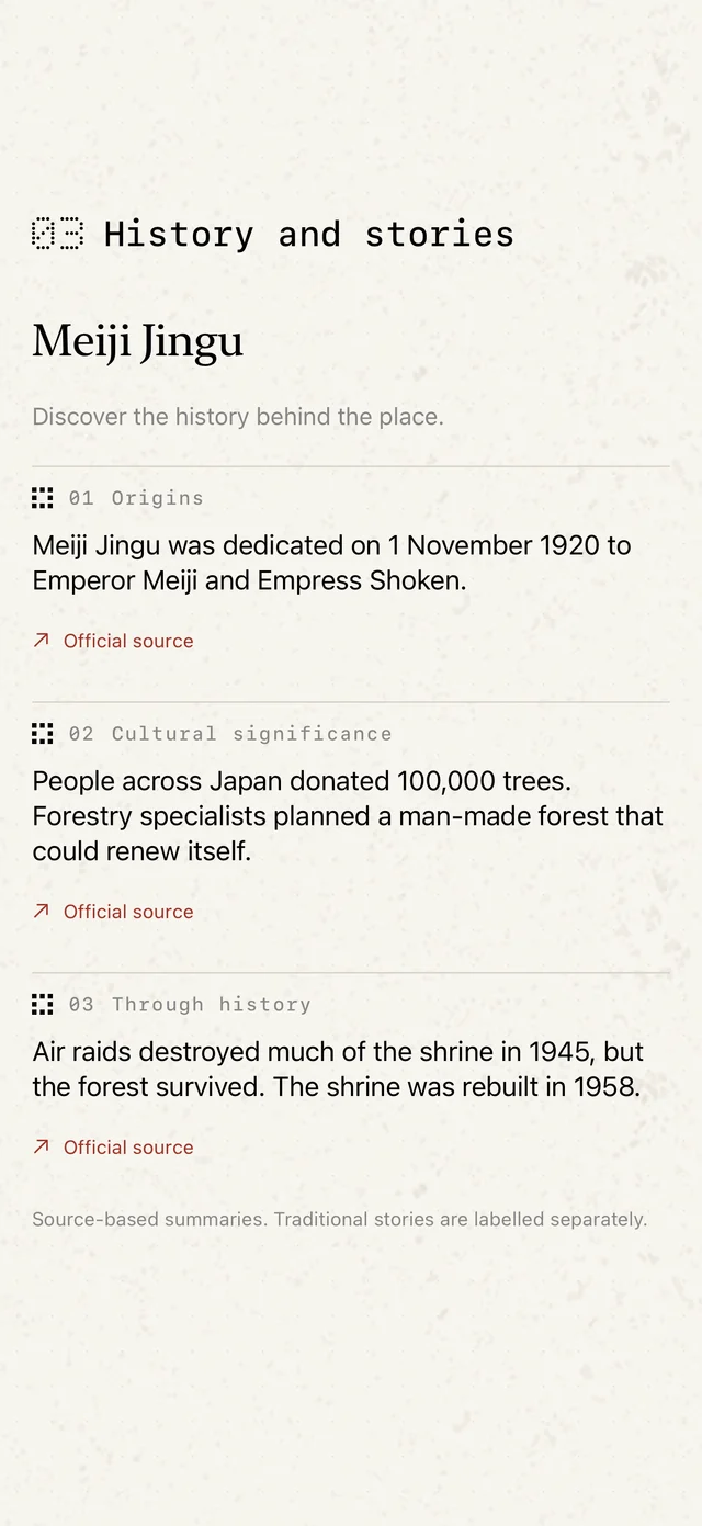 GoShuin showing the history of Meiji Jingu