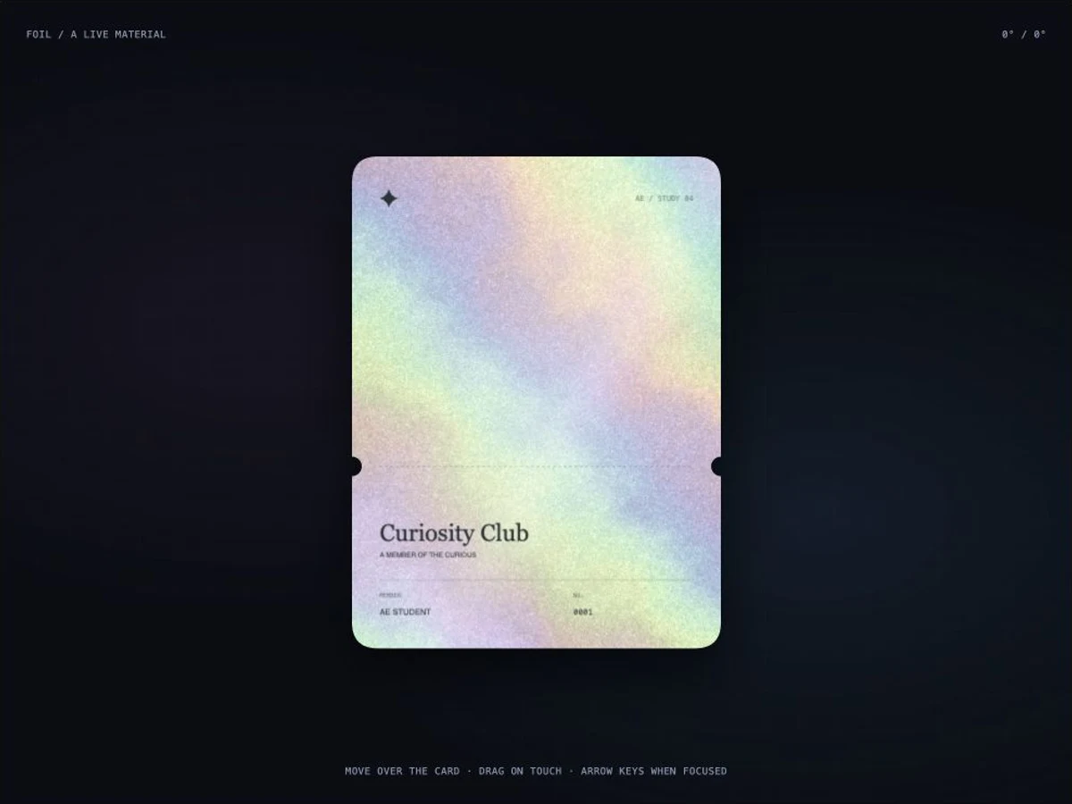 An original pastel foil membership ticket against a dark background
