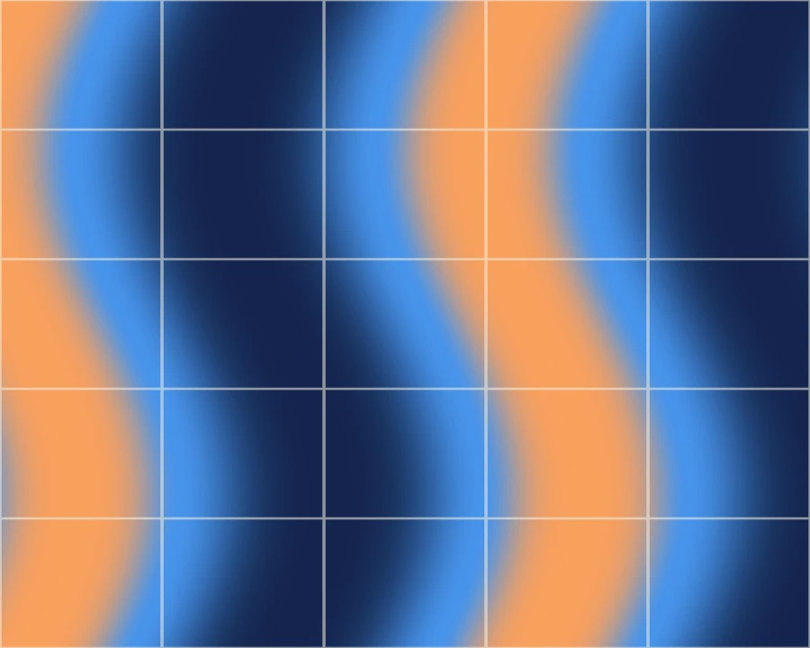 The coordinate grid and colour pattern share the same transformation
