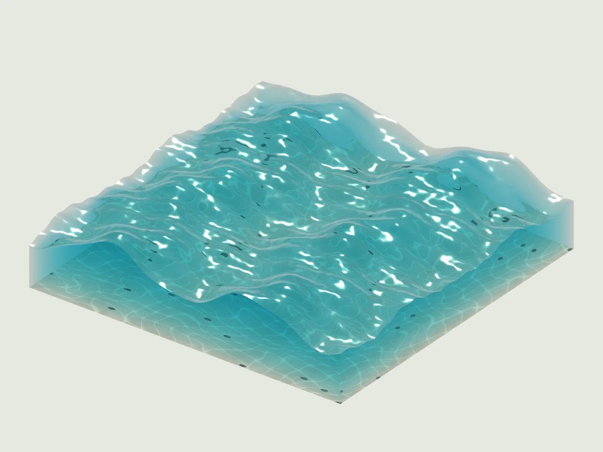 A blue water surface made from overlapping sine waves